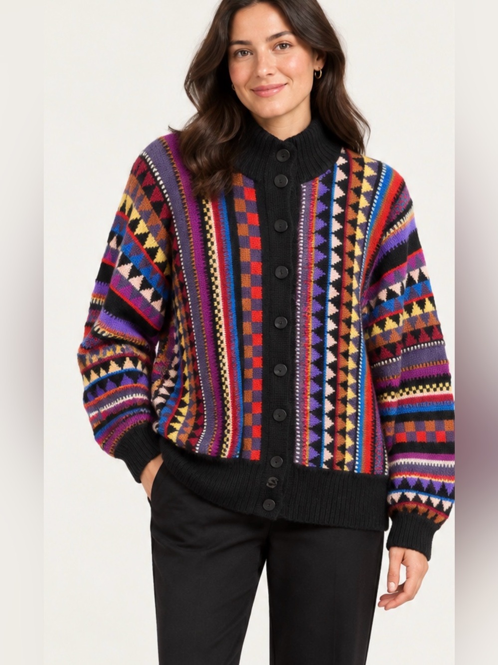 MILLMA 100% Alpaca Handmade Bolivian Geometric Cardigan Size M